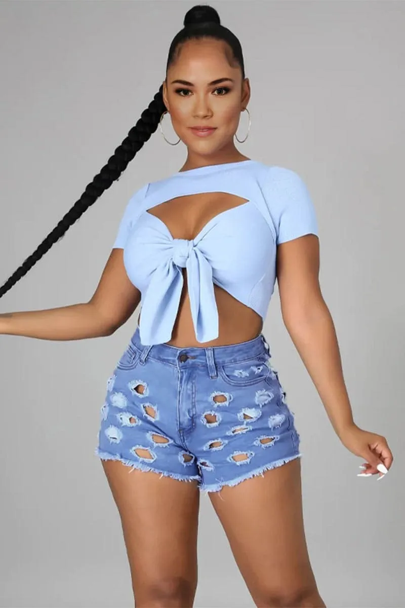 PB183 Ripped Cutout Denim Shorts