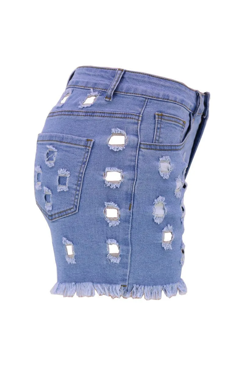 PB183 Ripped Cutout Denim Shorts