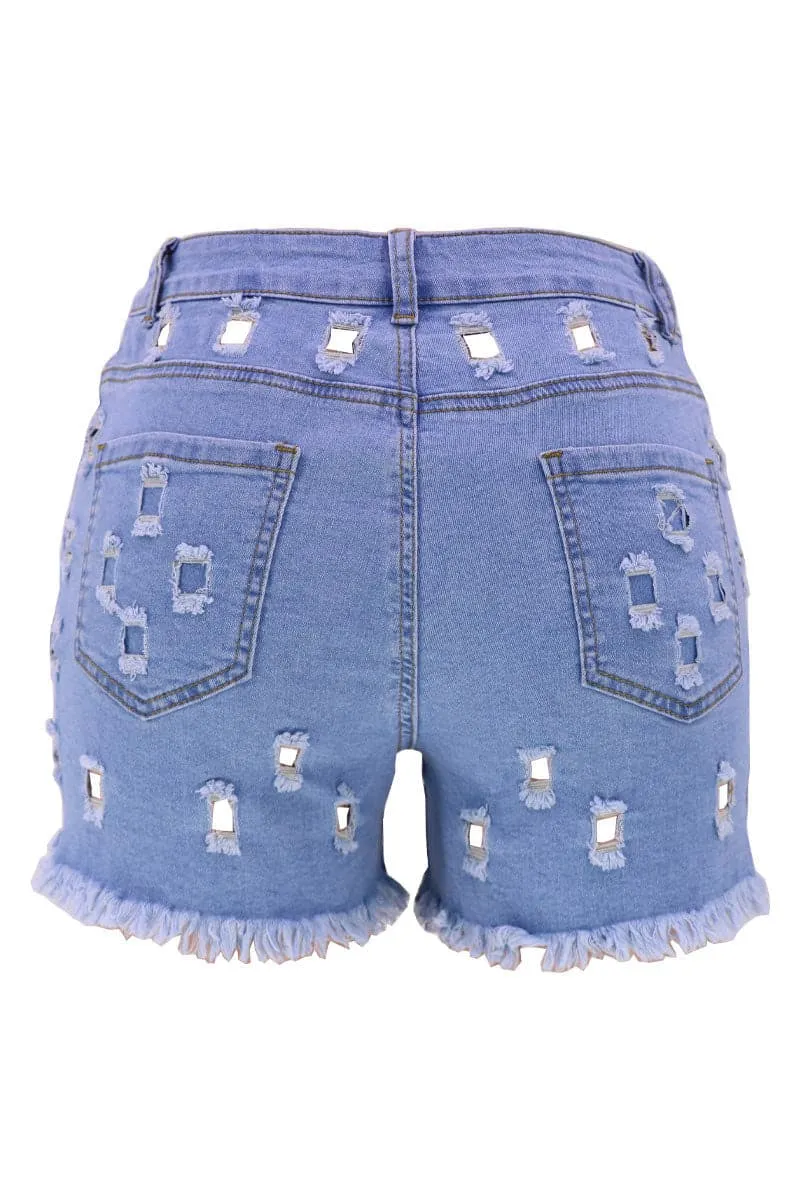 PB183 Ripped Cutout Denim Shorts