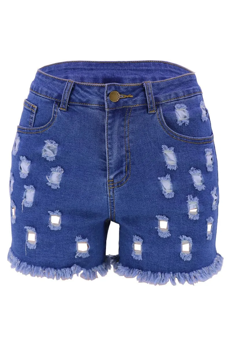 PB183 Ripped Cutout Denim Shorts