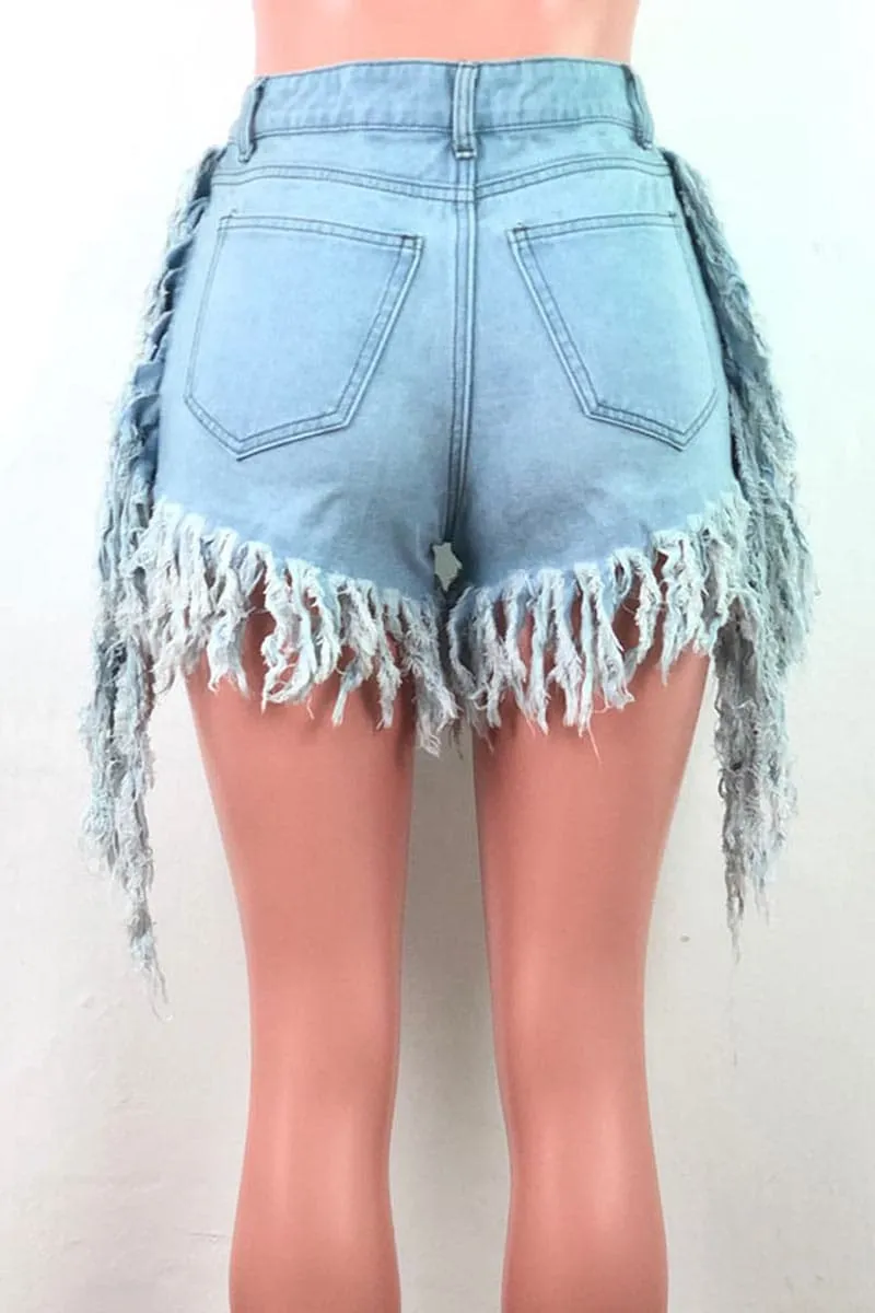 PC460 Fringes Denim Shorts