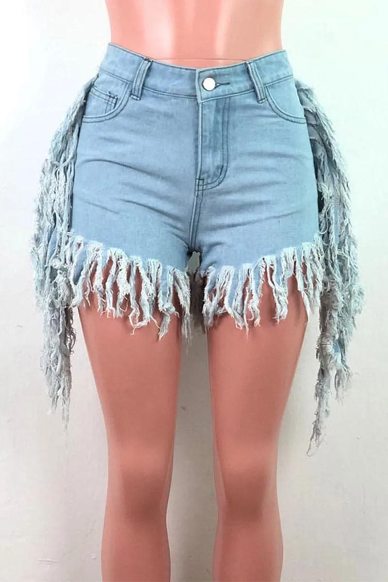 PC460 Fringes Denim Shorts