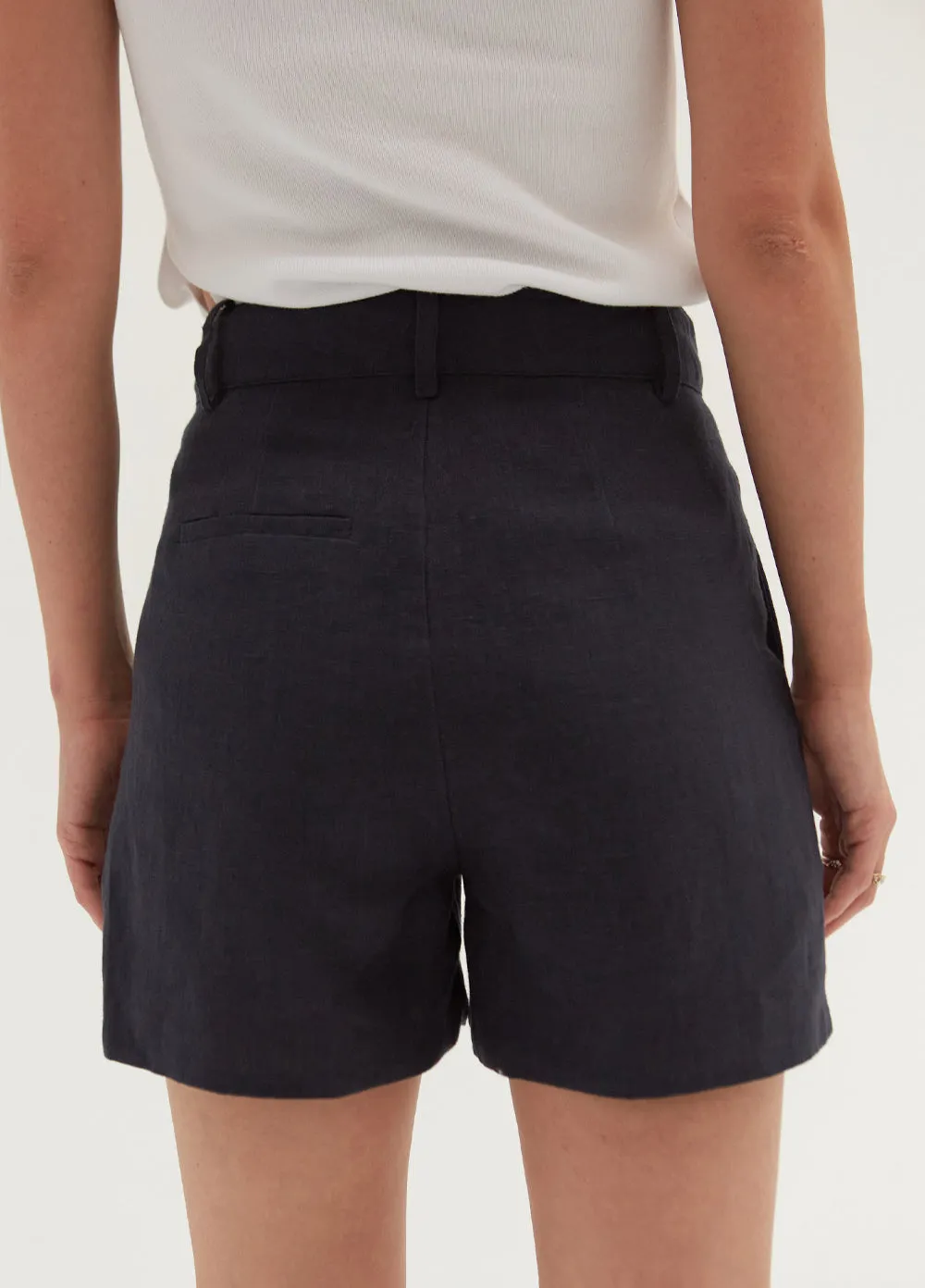 Pleated Navy Shorts