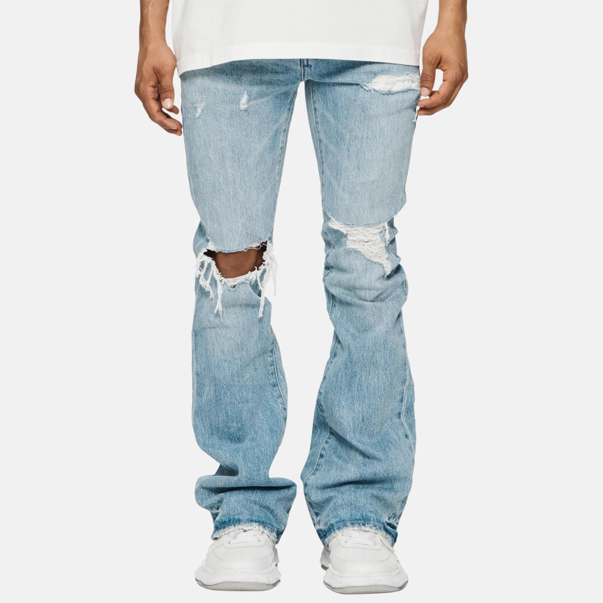 Purple Brand Light Indigo Ripped Flare Jeans