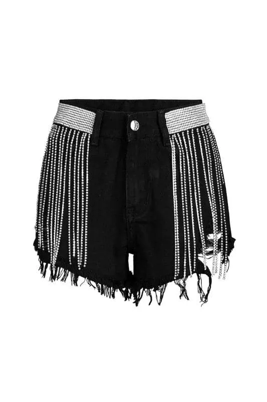 PY202 Rhinestones Fringes Shorts