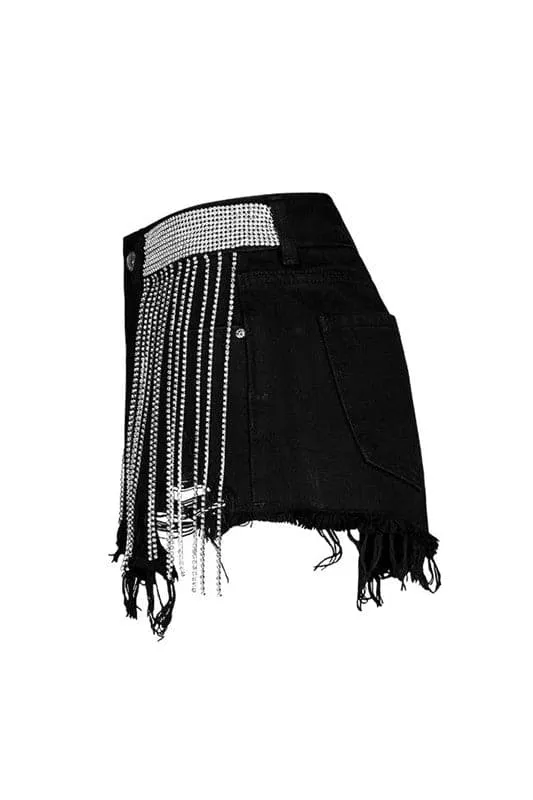 PY202 Rhinestones Fringes Shorts