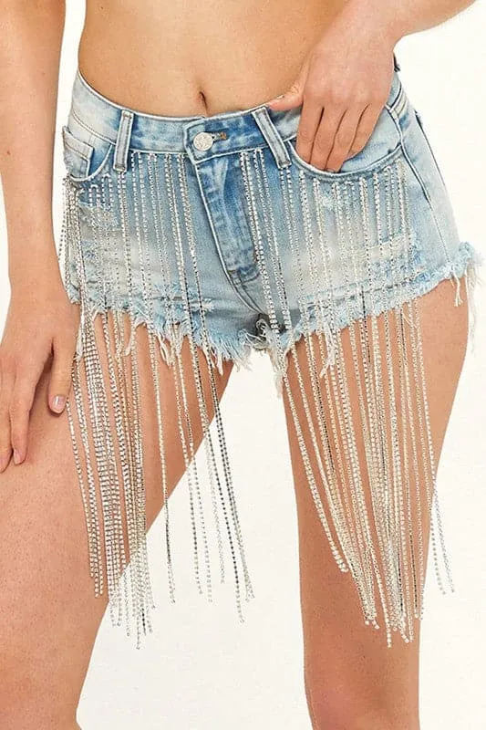 PY903 Tassel Ripped Short Jeans