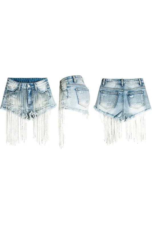 PY903 Tassel Ripped Short Jeans