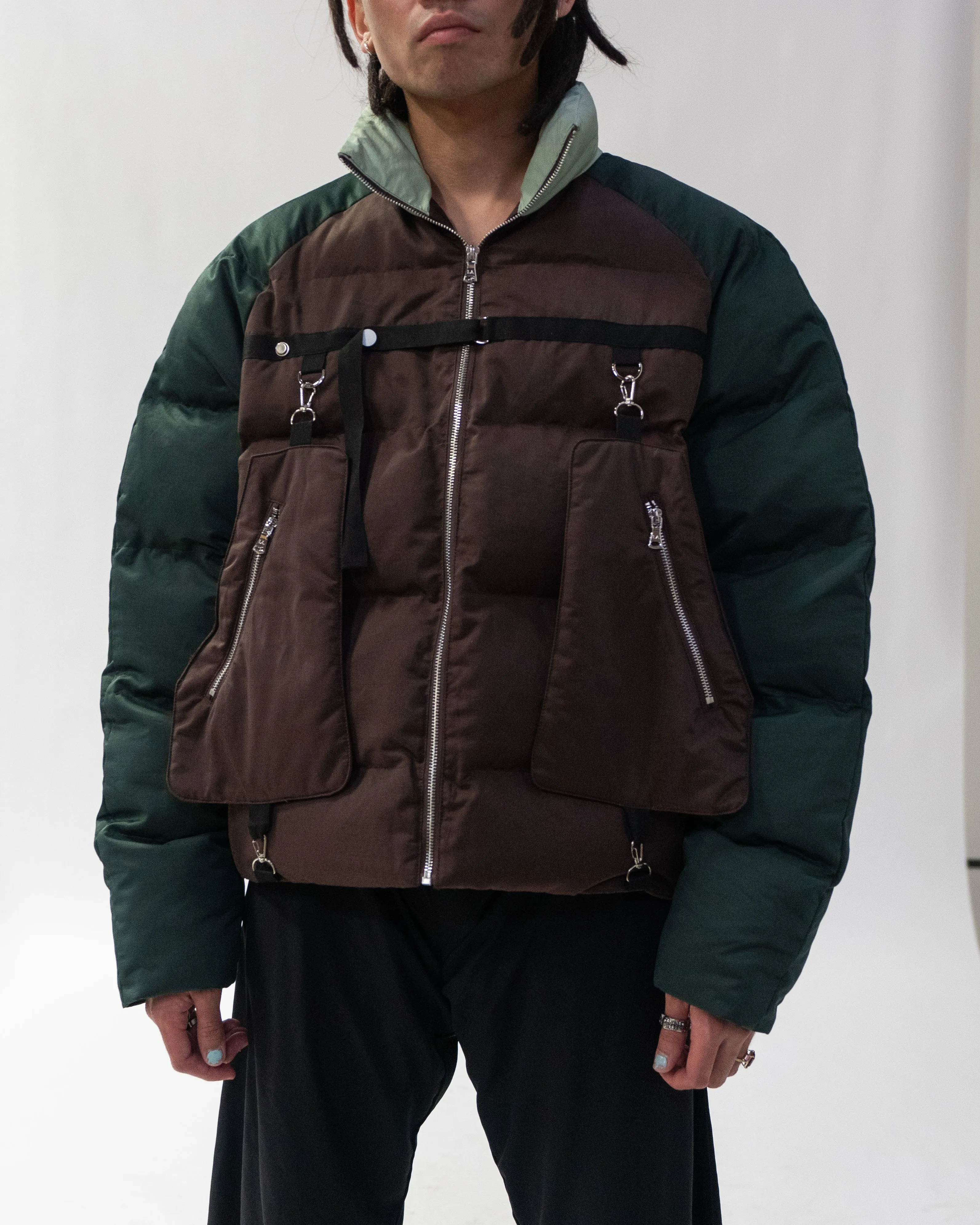 "Daphne" Layered Utility Puffer Jacket (Forest)