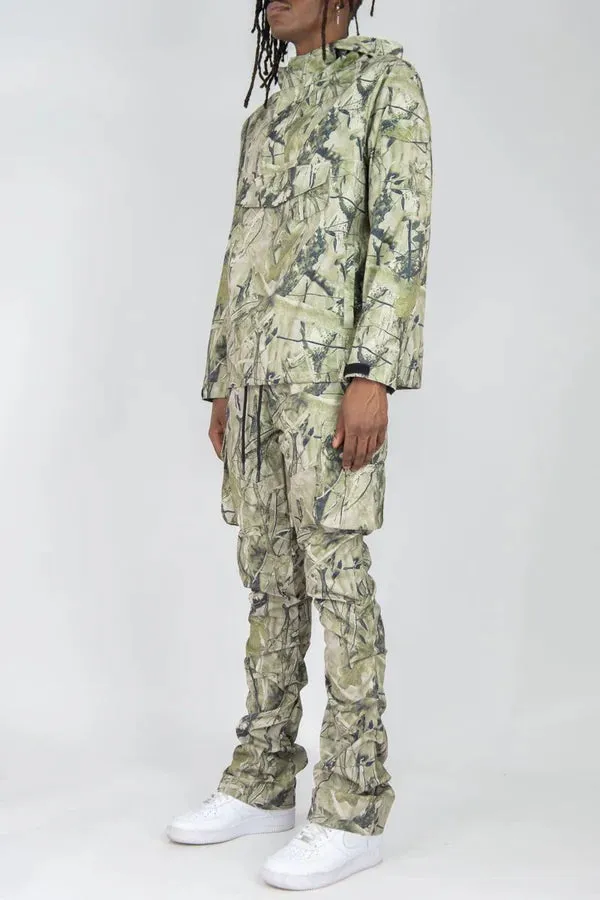 Rebel Minds - Camo Nylon Anorak & Stacked Cargo Pants Set - Sage Camo