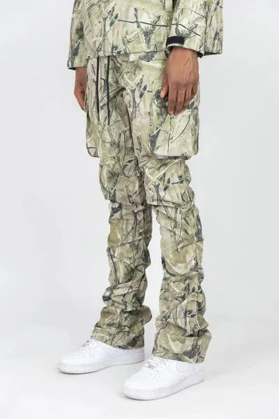 Rebel Minds - Camo Nylon Anorak & Stacked Cargo Pants Set - Sage Camo