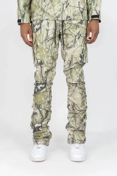 Rebel Minds - Camo Nylon Anorak & Stacked Cargo Pants Set - Sage Camo