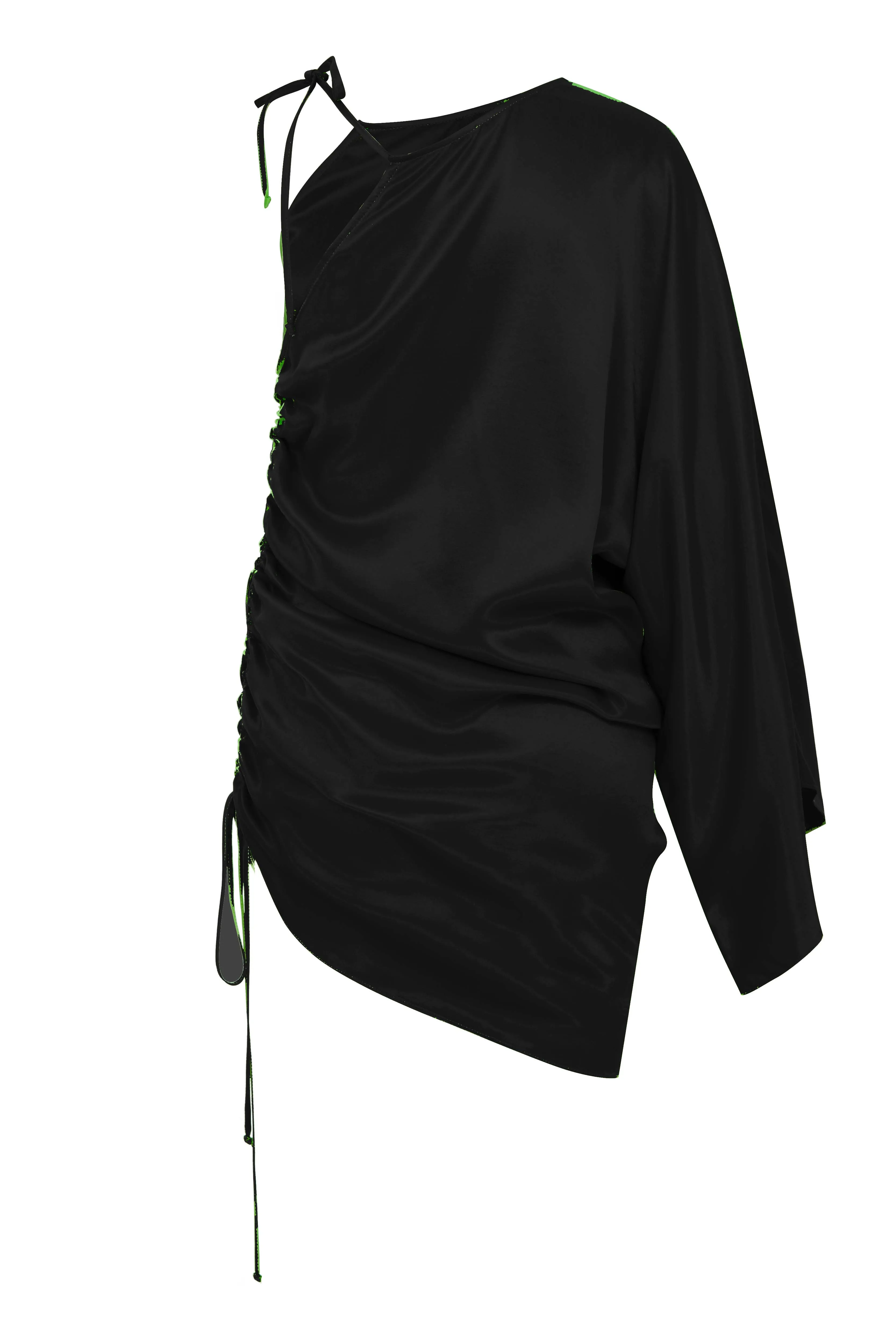 Rocha Asymmetric Mini Satin Dress in Black