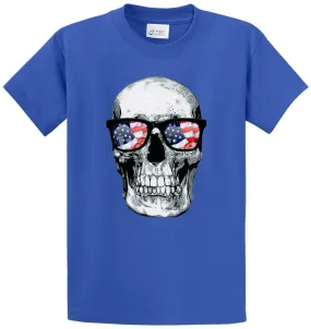 Skull With U.S.A. Flag Glasses Printed Tee Shirt