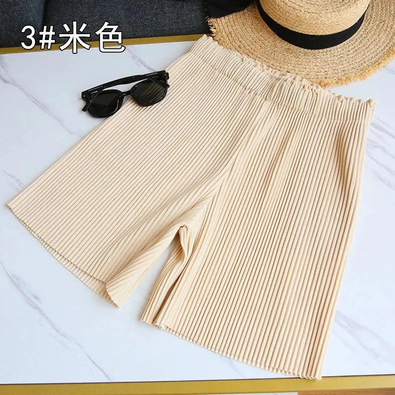 Solid Color Pleated Shorts