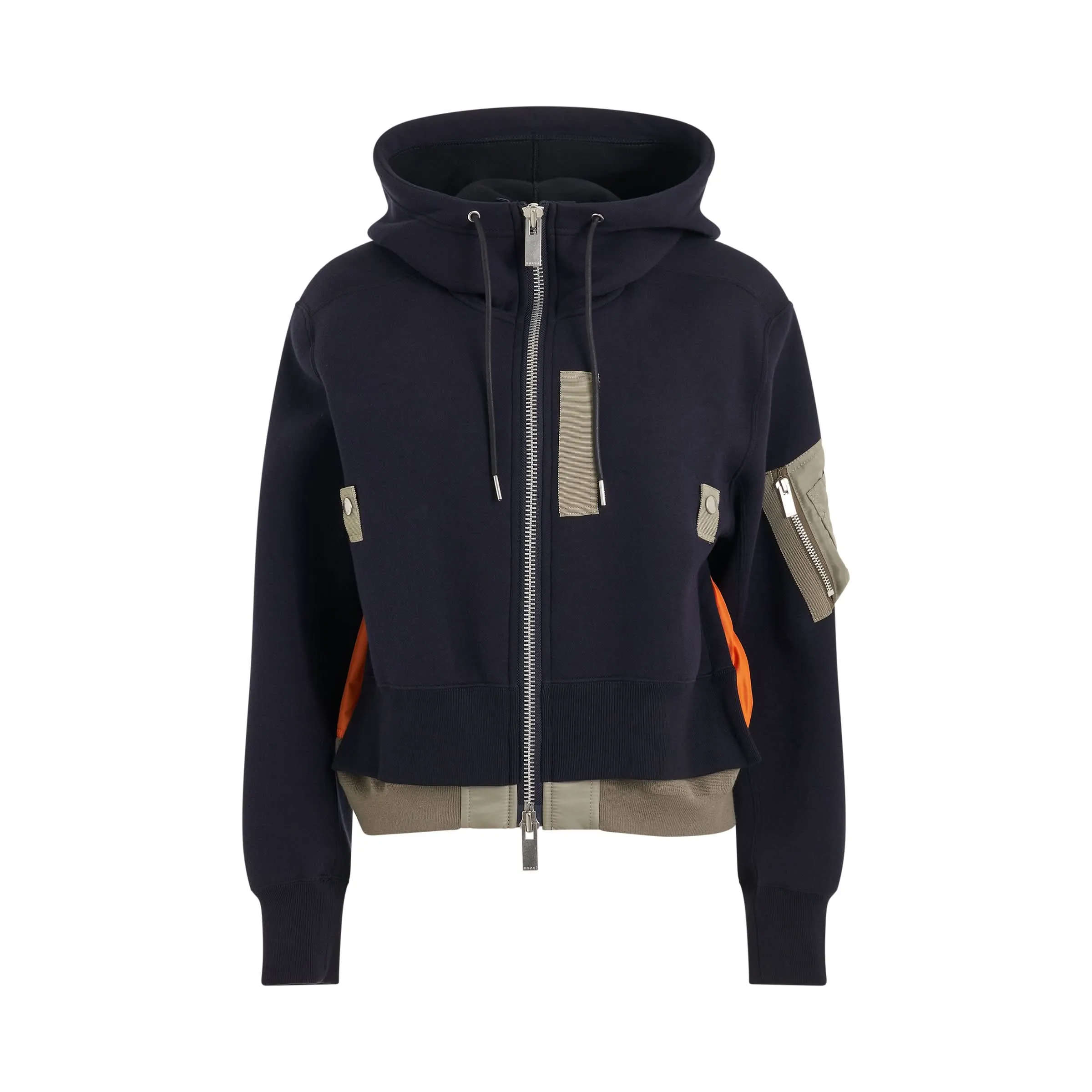 Sponge x Nylon Mix Zipped Hoodie in Navy/Khaki