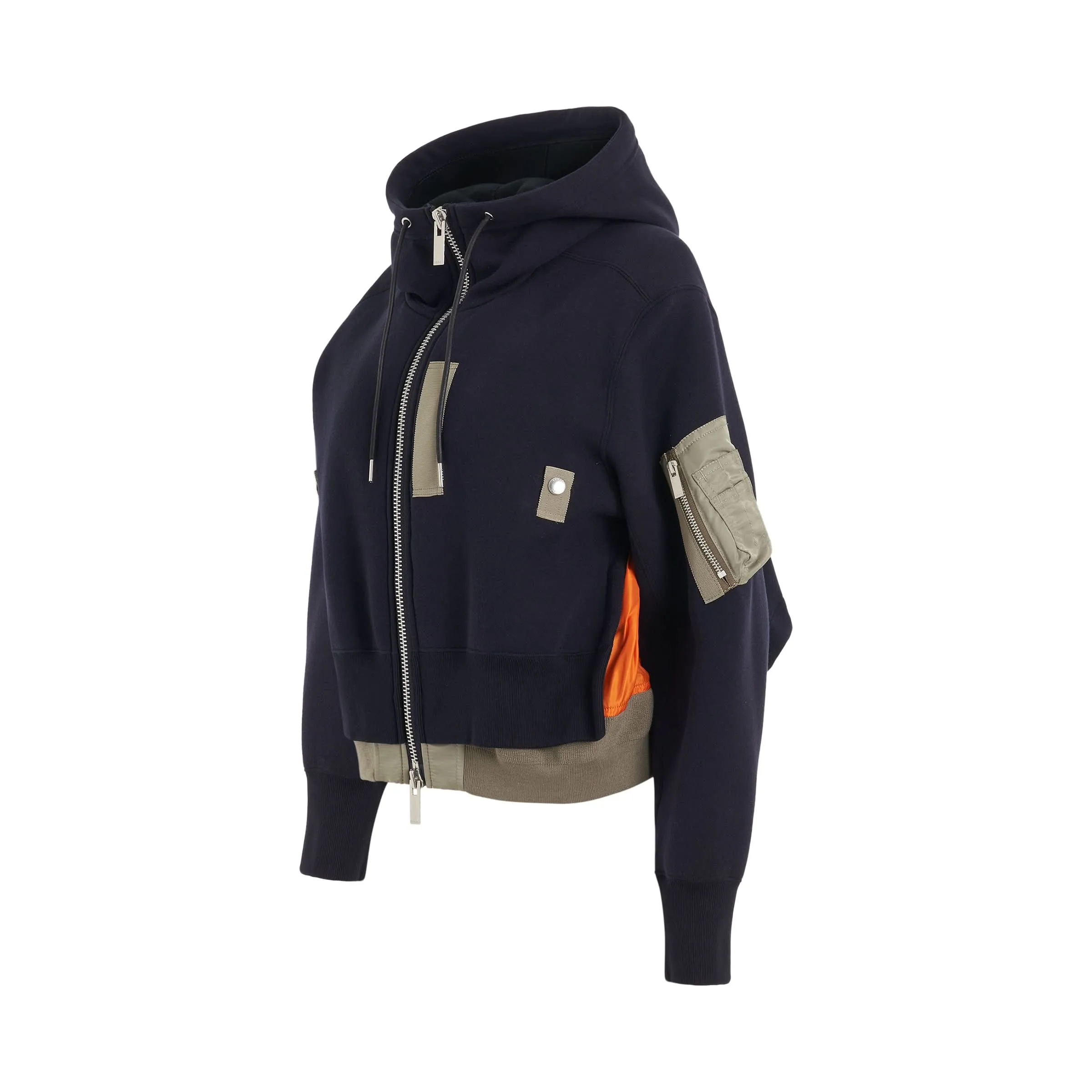 Sponge x Nylon Mix Zipped Hoodie in Navy/Khaki