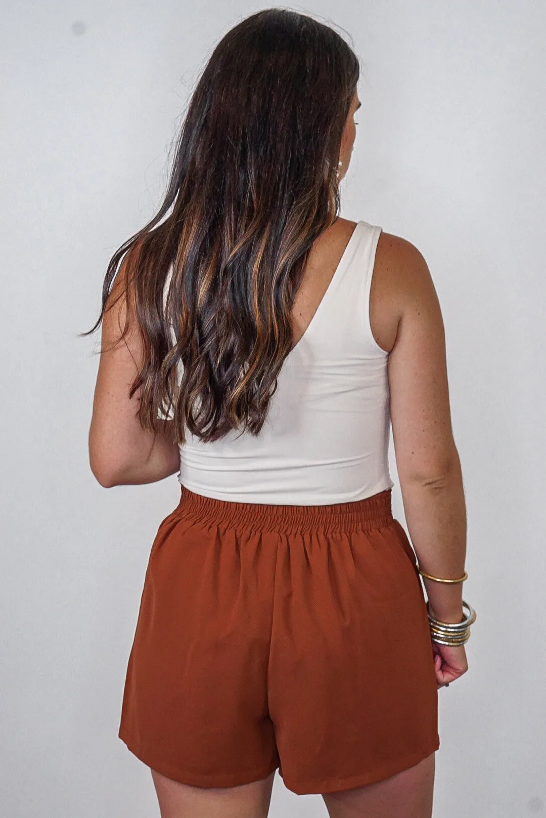 Stylish Hot Toffee Pleated Shorts