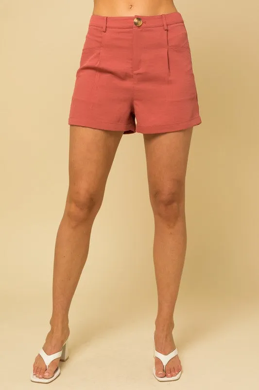 TEEK - Coral Front Pleated Shorts