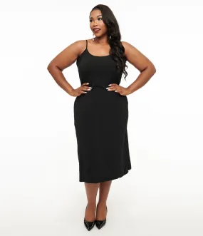 Unique Vintage Plus Size Midi Length Black Stretch Slip